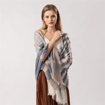 

Summer Spring Women Silver Strips Scarf Shawl Cotton Soft Beach Scarves Sunshade Wraps Best Gift Towel With Tassel Beautiful