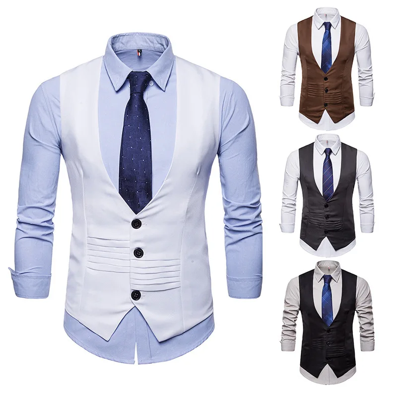 Men's V-neck Single Breasted Irregular Design Waistcoat Sportsman Suit Vest M41