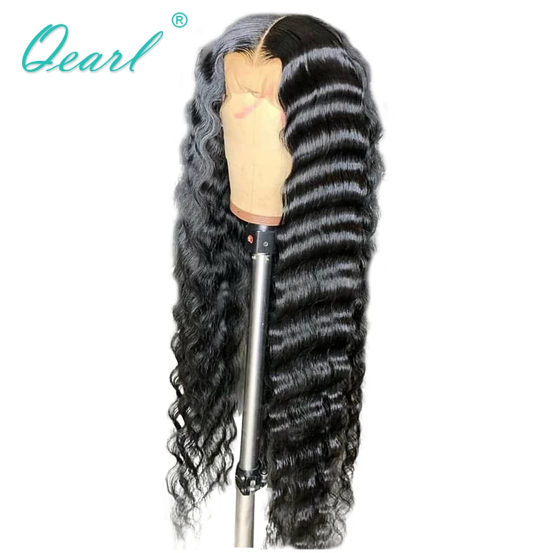 

Deep Wave Wigs Human Hair Lace Front Wig 13x6 Long Middle Part Brazilian Remy Hair Glueless with Baby Hairs 150% 250% Qearl