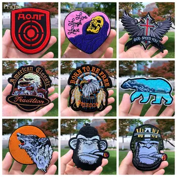 

Prajna Punk Wolf Leopard Orangutan Patches Skull Biker Iron On Patches For Clothes Jacket Eagle Paw Embroidery Patches Stripe