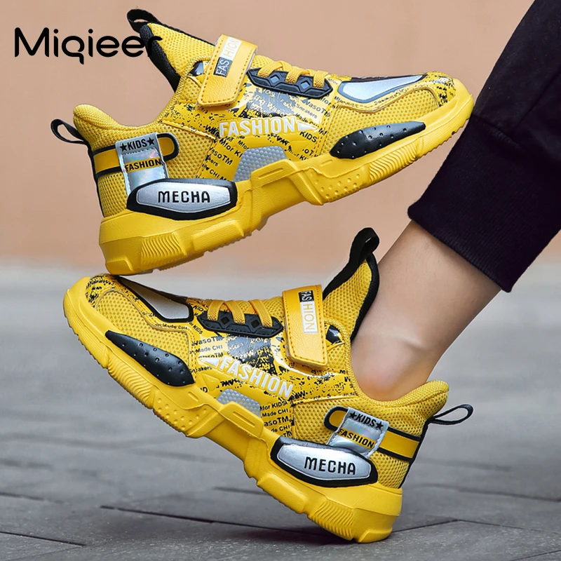

Boys Casual Shoes Fashion PU Leather Waterproof Kids Sneakers Breathable Mesh Soft Air Non-slip Children Running Sports Shoes
