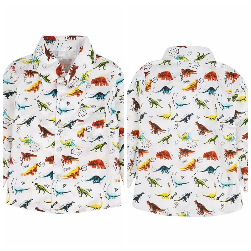 Повседневные рубашки для мальчиков хлопковая блузка для мальчиков однотонные карманы с рисунком динозавра для мальчиков 1-4 лет