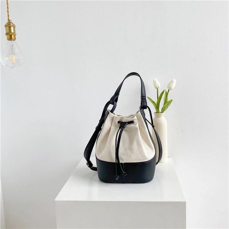 

Niche Design Handbags 2020 New Fashion One-shoulder Diagonal Bag Personalized Stitching Canvas Portable Bucket Bag Crossbody Bag