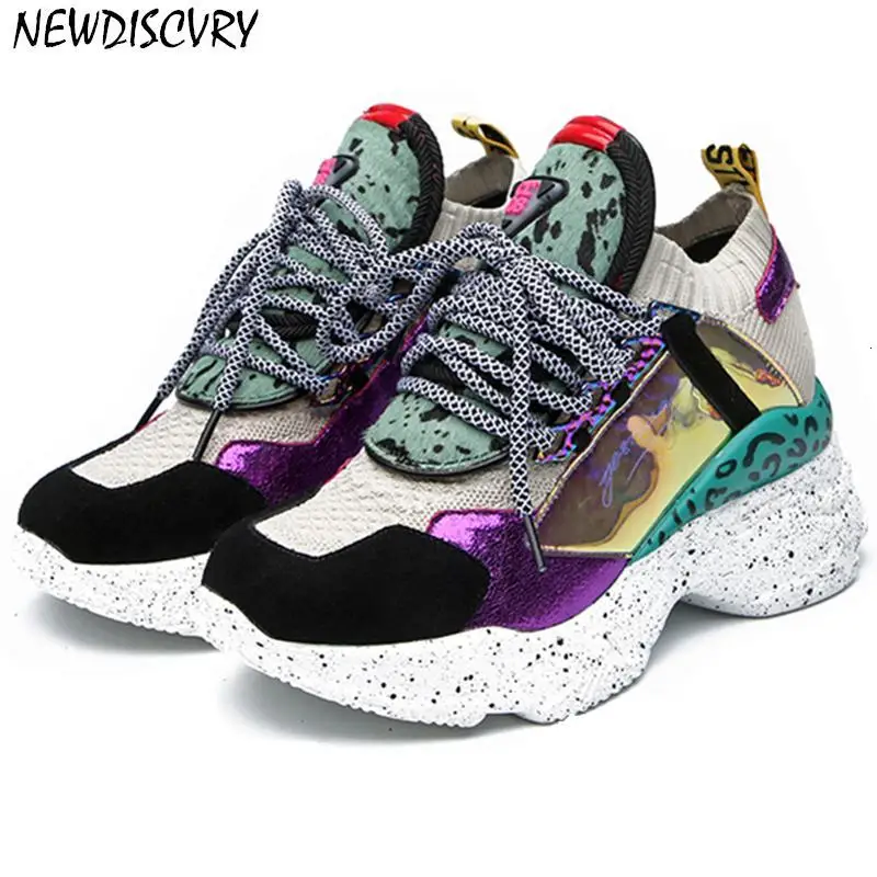 purple green BOUSSAC; женские уличные кроссовки; женские кроссовки на массивном каблуке; коллекция года; сезон весна; дышащая женская обувь на платформе; женские кроссовки - Цвет: purple green