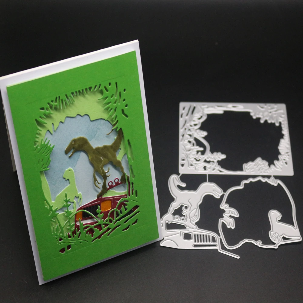 

Estel Etched Embossing Die Template dinosaur forest frame Metal Cutting Dies Stencils for Scrapbooking Card Making