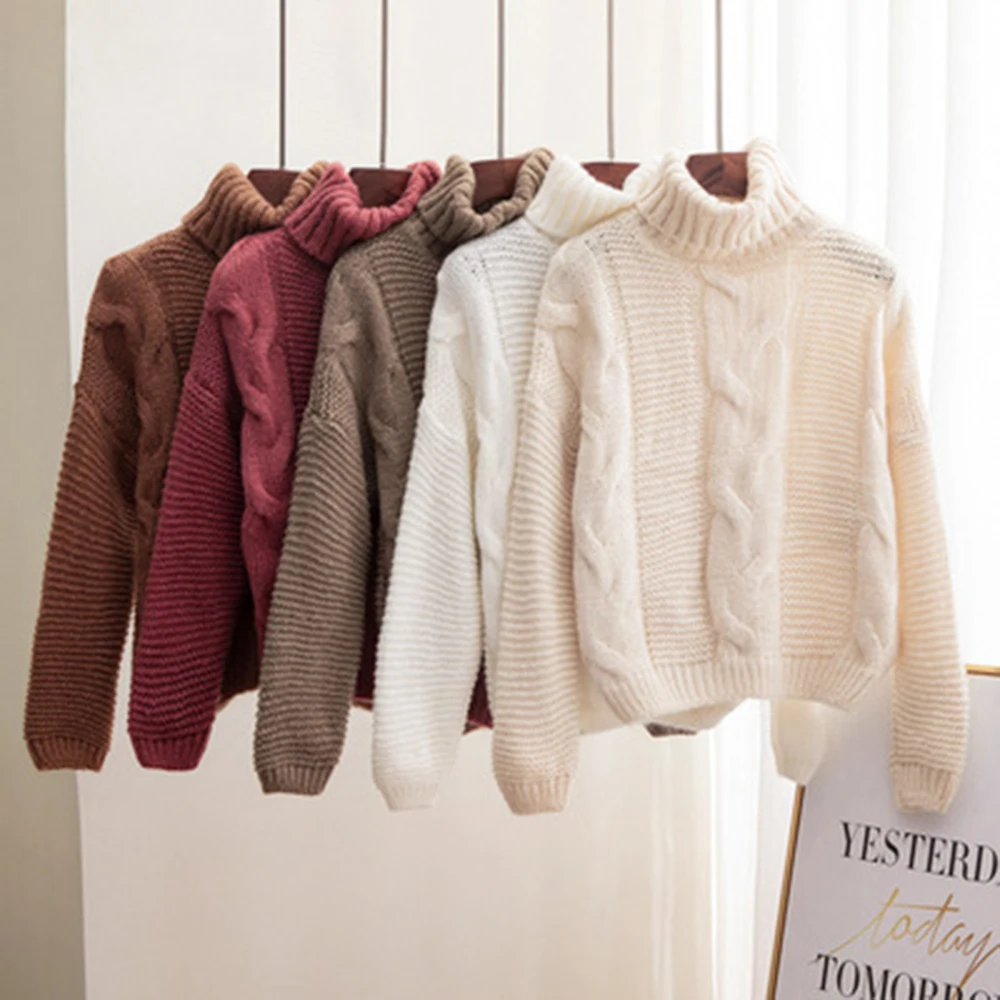 

2019 Turtleneck Sweater Women Pullover High Elasticity Knitted Ribbed Sweater Slim Jumper Autumn Winter Women's Sweater One size