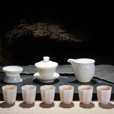 Dehua Керамическая Чаша чайные наборы домашний высокий белый фарфоровый чайный стаканчик чайный кунг-фу черный чай улун Pu-erh чайная посуда подарочная коробка
