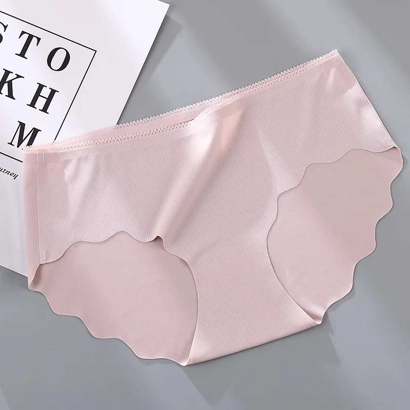 LightPink Сверхтонкое, бесшовное женское нижнее белье, мягкое нижнее белье с оборками, антибактериальное нижнее белье из натурального шелка - Цвет: LightPink