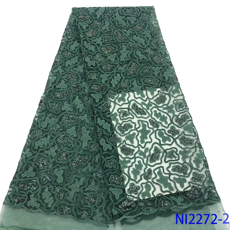 

Embroidery African Fabric Green Color Nigerian Tulle Lace Fabric with Sequins Lace Fabrics Best Quality Sequence Fabric NI2272