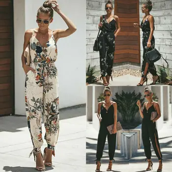 

Hot Casual Women Sleeveless Loose Baggy Trousers Overalls Pants Solid Romper Jumpsuit Cotton Print Broadcloth Regular