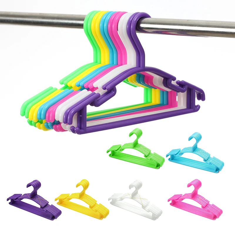 

10Pcs/Lot Portable Clothes Hanger Kids Children Toddler Baby Clothes Coat Plastic Hangers Hook Household Organizer Solid Color