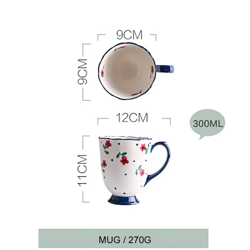 Mug Набор керамических тарелок с цветочным узором, набор посуды, домашняя тарелка в деревенском стиле, тарелка, чаши для риса и супа, миска, миска для лапши, кружка - Цвет: Mug