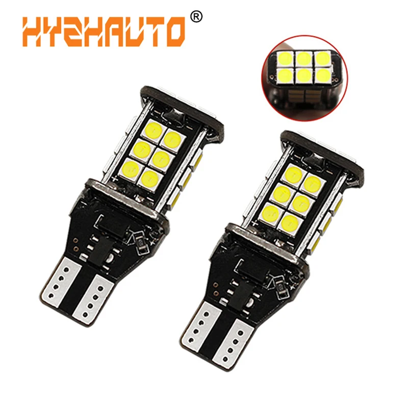 HYZHAUTO-ampoules de recul pour voiture | T15 921 W16W, ampoule de voiture, Canbus blanc, aucune erreur, 24 SMD 3030,, phares Auto supplémentaires 12V, 2 pièces