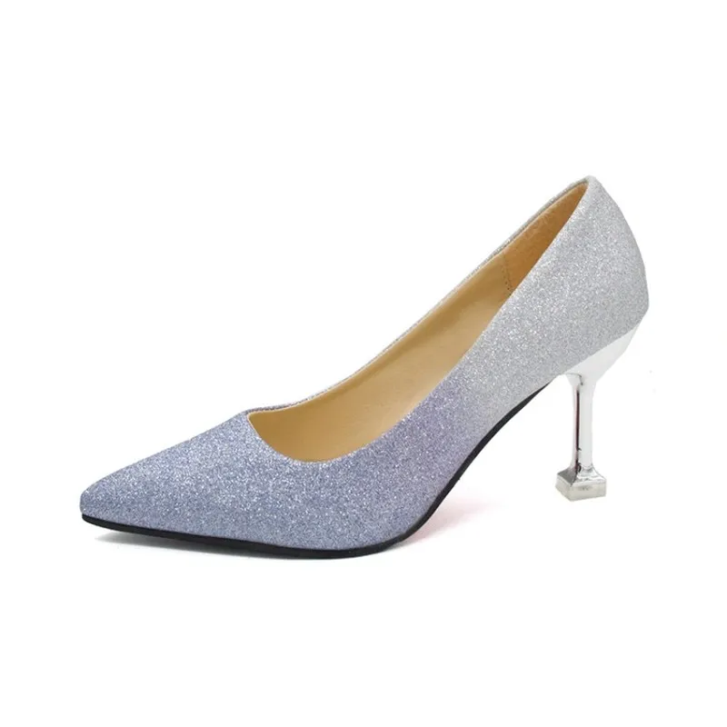 

Women Sequin gradient colour Fashion Pumps Pointed High Heels Ladies Sexy Concise Elegant stiletto Wedding Party Shoes K16-09