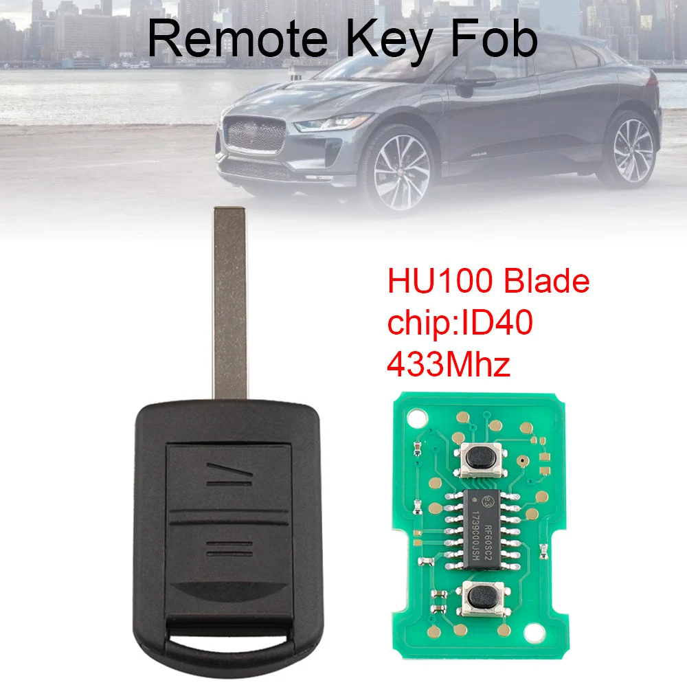HU100 433 МГц 2 кнопки дистанционного ключа автомобиля с ID40 чип и HU43/YM/HU100 лезвие подходит для Vauxhall/Opel/Corsa/Combo/Meriva - Цвет: HU100