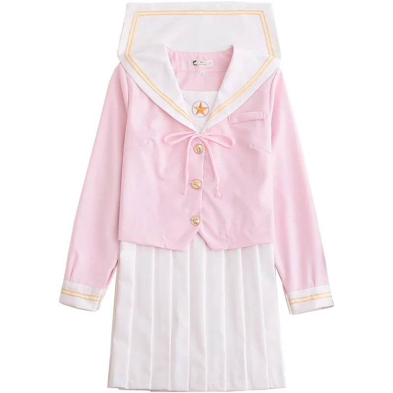 Pink School Uniforms Sakura Japanese Sweet Girls Pleated Dresses JK
