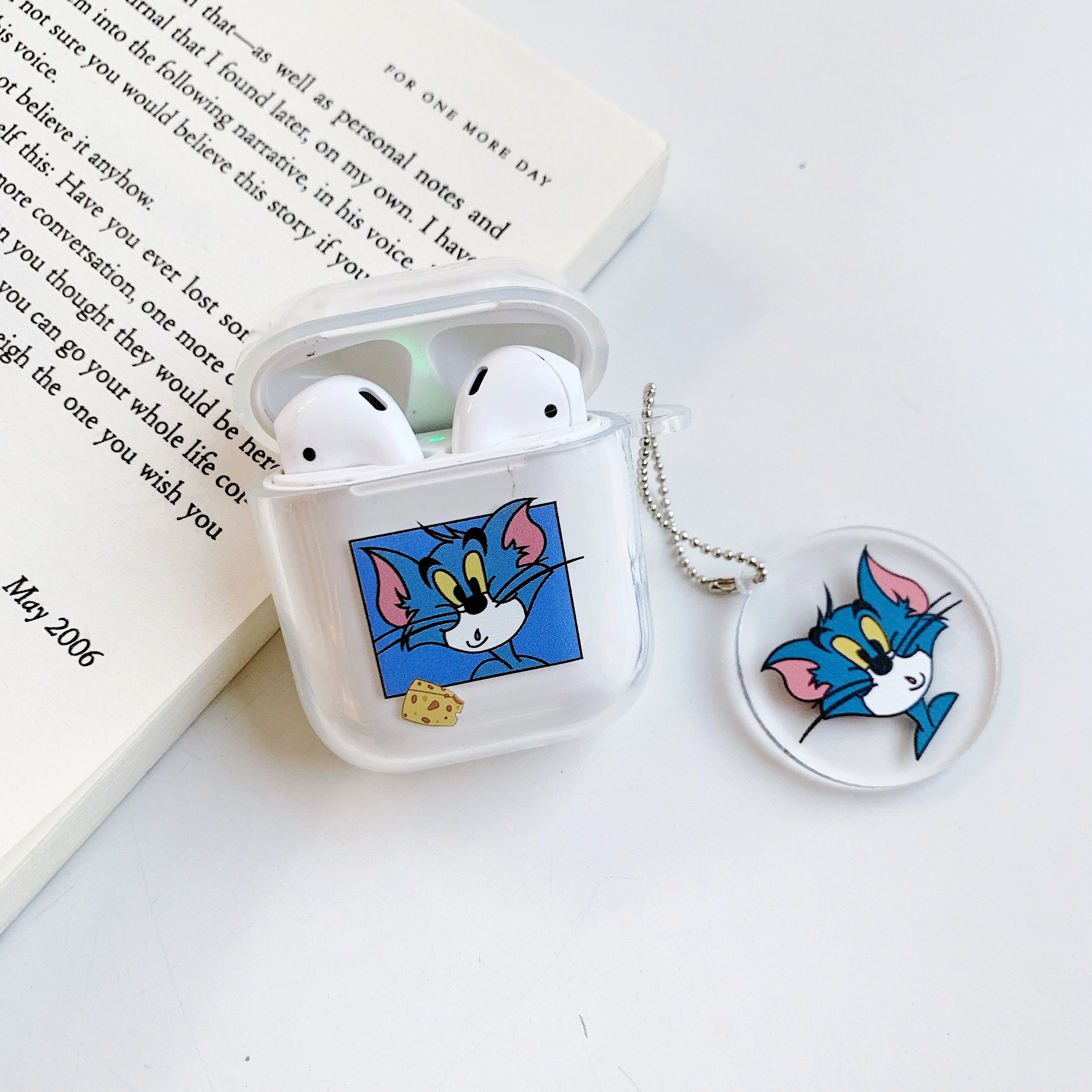 Для AirPods чехол 3D Забавный Мультфильм силиконовый Кот Том и Джерри мышь чехол для Airpods 2 Защитная крышка с подвеска «кассета»