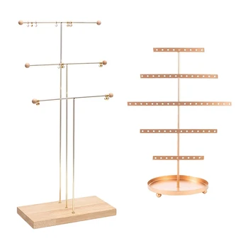 

1 Pcs 3 Tier Tabletop Bracelet Organizer Display Tree Jewelry Holder & 1 Pcs Gold Earring Bracket Earring Display Stand