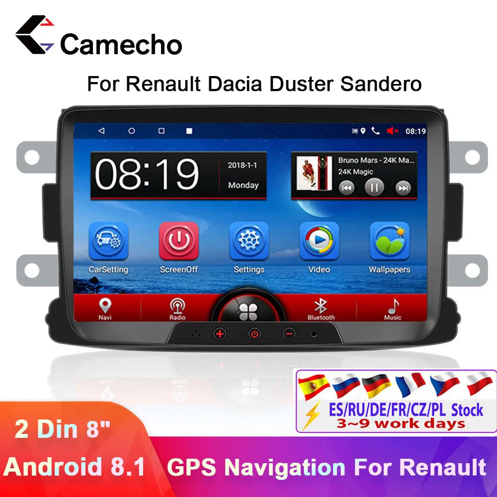 Camecho 2din Android 8.1Car Radio Multimedia Player 9''GPS Autoradio auto store For Renault Sandero LOGAN II Duster Dacia DOKKER