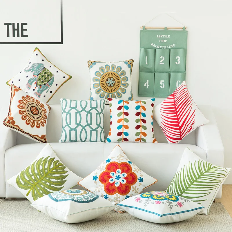 Nordic Cushion Cover Embroidery Covers for Sofa Livingroom Throw Pillow 45x45cm Floral Leaf | Дом и сад