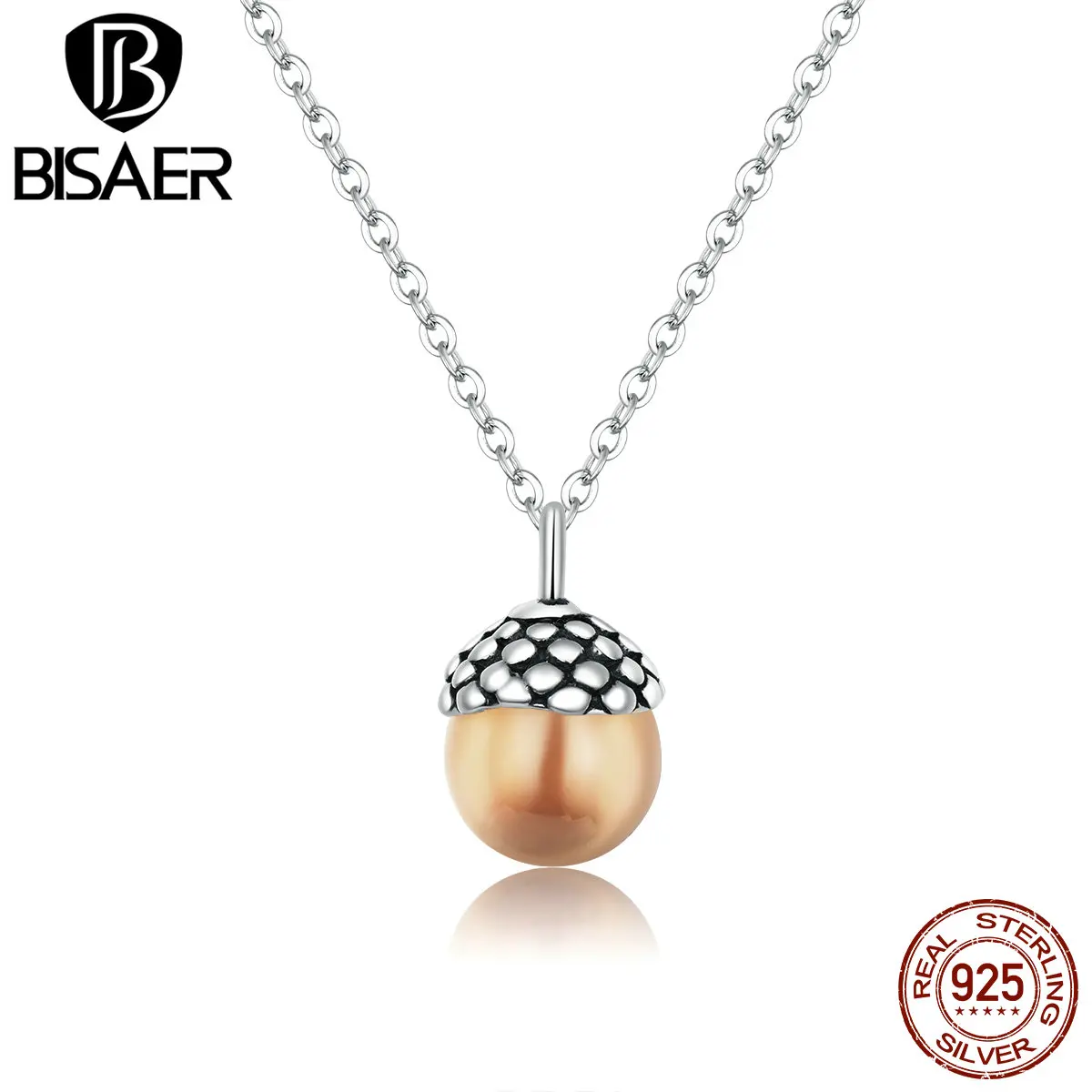 

BISAER 2020 Hot Sale Shining Acorn Necklaces 925 Sterling Silver Pendants for Women Sterling Silver Fashion Jewelry GXN414