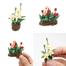 HIINST 1/12 Dollhouse Miniature Fake Green Plant Flower in Pot Fairy Garden Doll House Accessories Simulation Mini Toy