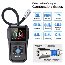 Gas Analyzer Gas Leak Detector Sound Alarm PPM Meter Air Analyzer Combustible Gas Flammable Natural Tester 50000 PPM 100% LEL