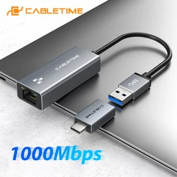 CABLETIME – Adaptateur câble ethernet USB, 1000Mbps USB 3.0 2.0 LAN RJ45 pour ordinateur, Nintendo Switch Macbook Air USB LAN C358 