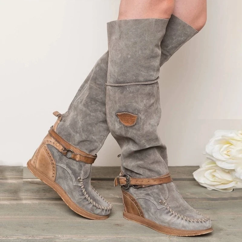 

MoneRffi Women boots Over The Knee Boots Woman Slim Thigh High Boots Flat Low Heel Winter Women Shoes Buckle Fringe Warm Boots