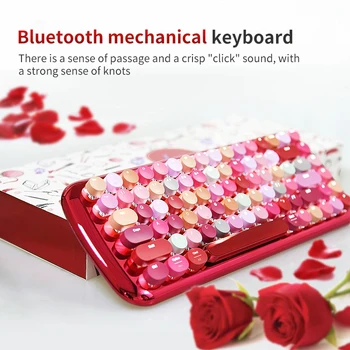 

EWEADN Mini Wireless Bluetooth Mechanical Keyboard LED Backlit for Computer Laptop Slim Quiet 84 Keys Office Lady Birthday Gift