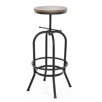

iKayaa Industrial Style Height Adjustable Swivel Bar Stool Natural Pinewood Top Kitchen Dining Breakfast Chair Bar Stool