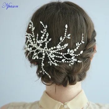 

Bride Pearl Hair Combs Wedding Hair Accessories Fashion Jewelry Rhinestone Hairband Silver Headwear Rhinestone Hair Tiara S8214