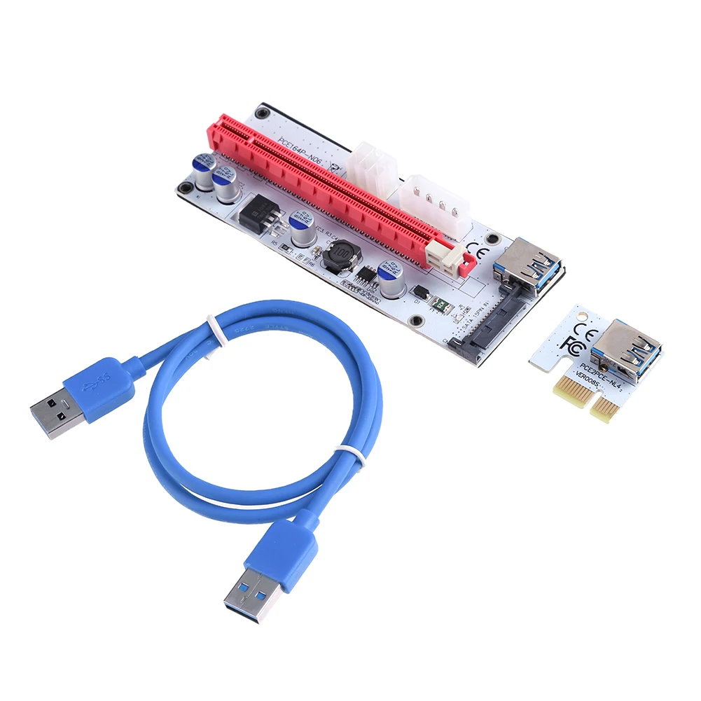 ALLOYSEED PCI-E 1x to 16x Extender Adapter Riser Card Mining Card Kit with 3 Power Ports PCIE Riser For Linux Windows XP/7/8/10