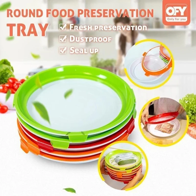 

Round Clever Tray Creative Food Preservation Tray Plastic Food Storage Container Set Food Fresh Storage Dropshipping