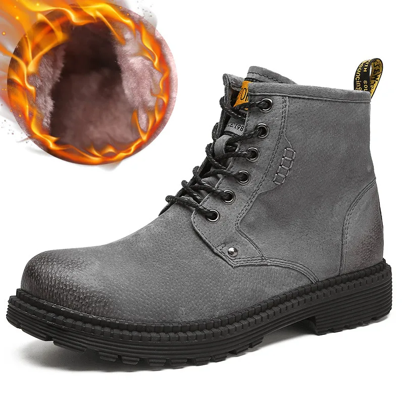 Мужская обувь для пеших прогулок; зимние ботинки; короткие ботинки из пуха; теплая уличная спортивная обувь для мужчин; зимние кроссовки; большие размеры 45; мужские ботинки для похода - Цвет: Gray Add wool