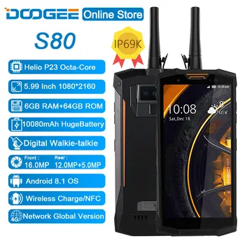 

DOOGEE S80 IP68/IP69K Walkie talkie Mobile Phone Wireless Charge NFC 10080mAh 12V2A 5.99 FHD Helio P23 Octa Core 6GB 64GB 16.0MP