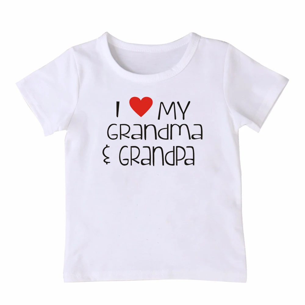 Футболка для маленьких детей с надписью «I Love My Grandpa» белая футболка с короткими рукавами для мальчиков и девочек футболки и топы в стиле кэжуал, одежда для детей ясельного возраста