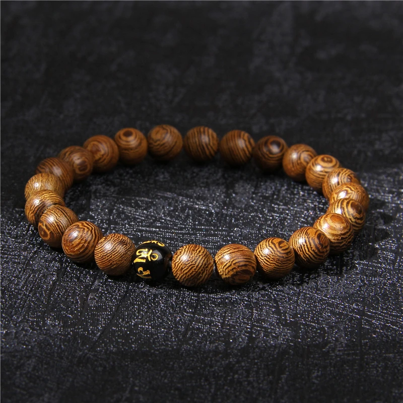 Натуральный камень черный браслет из ониксовых бусин с шестью символами истинное слово браслет для женщин мужчин буддистские четки ювелирные изделия