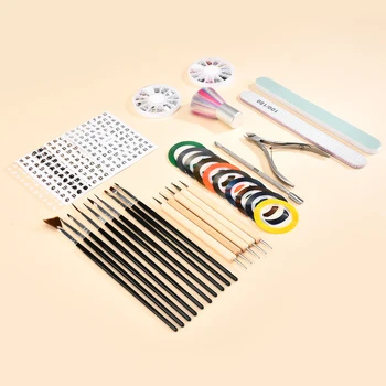 

Fork 11PCS Rhinestones Nail Manicure Art Cuticle Tools Nail Set Files Dust Brush Dotting Pen Tape Lines Decals Nail Sticker Kit