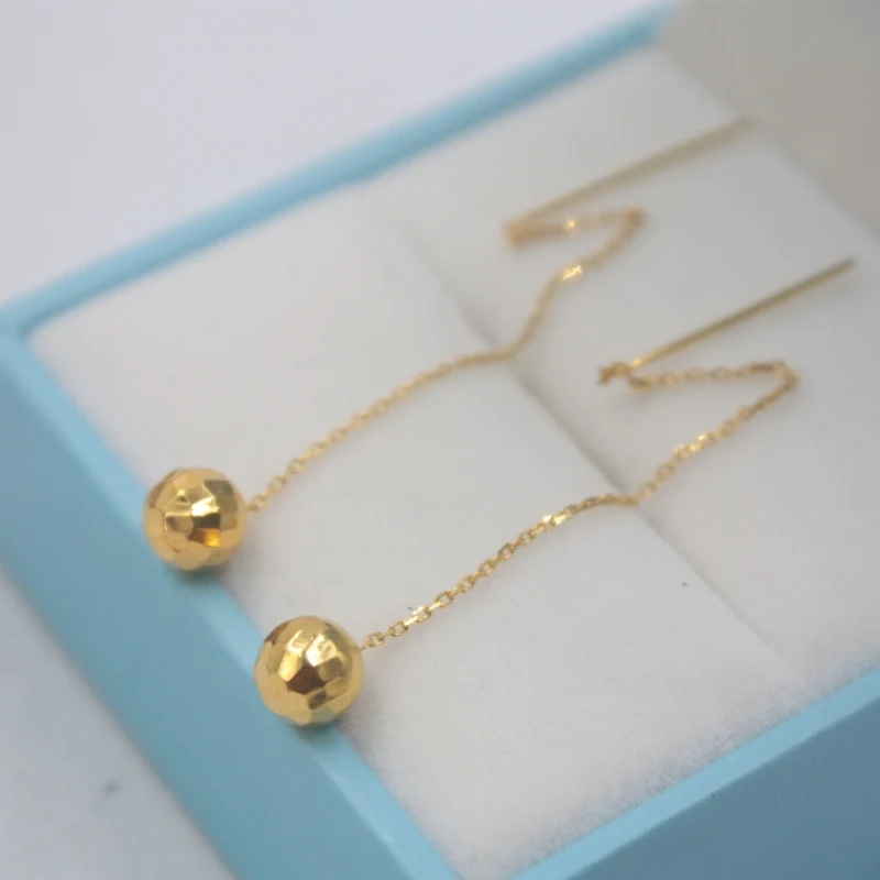 

Solid 18K Yellow Gold Dangle Earrings Best Gift Perfect Faced Ball & O Chain Earrings Line 65mmL 0.86g Fine Jewelry