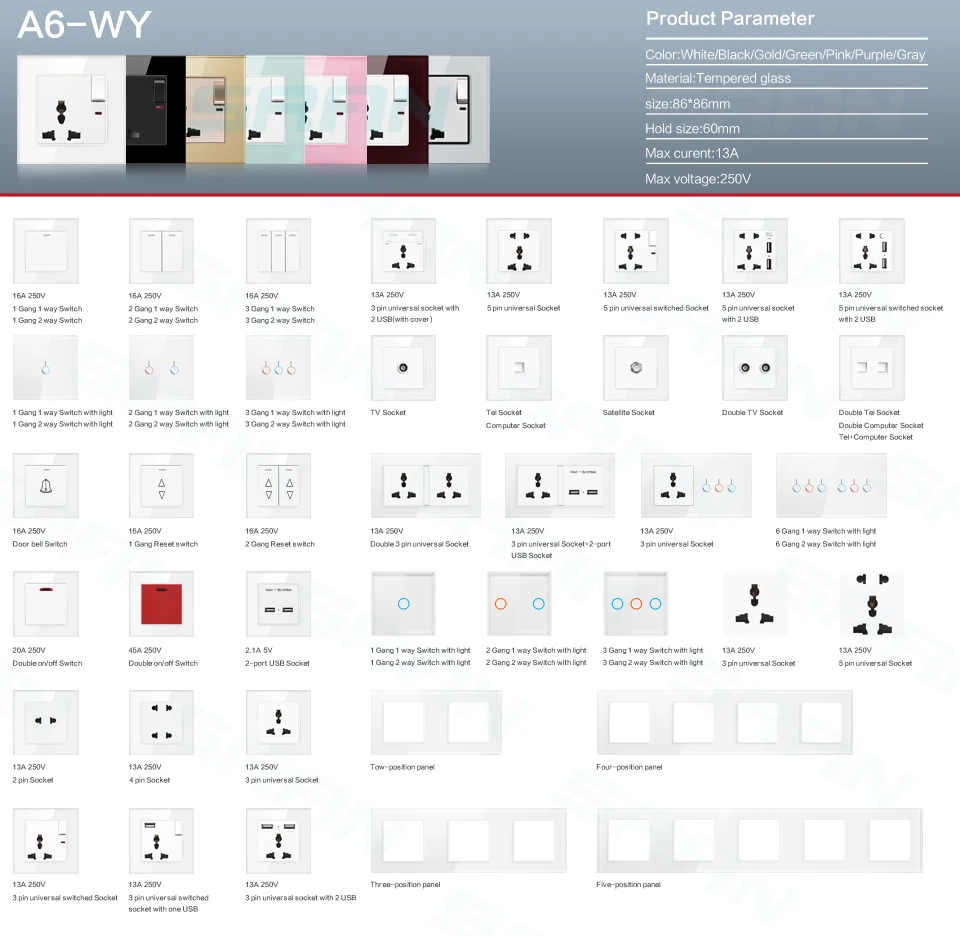 SRAN Универсальный 13A механический переключатель+ розетка с сенсорным выключателем 1/2 банды 1Way закаленное стекло панель отель/дом универсальный выход