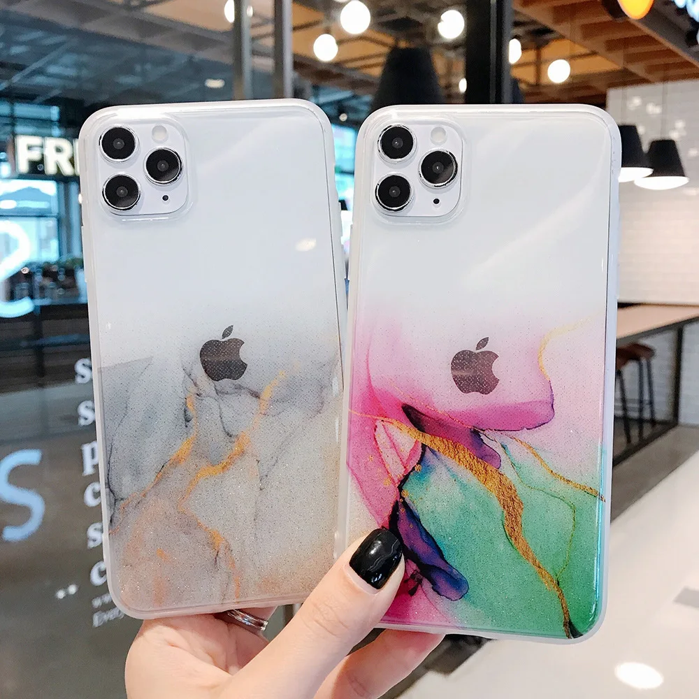 US $197.76 100pcs Wholesale Marble Phone Case For IPhone 12 Mini 11 Pro Max XR XS Max 7 8 Plus SE Gradient Watercolor Painting Clear Cover