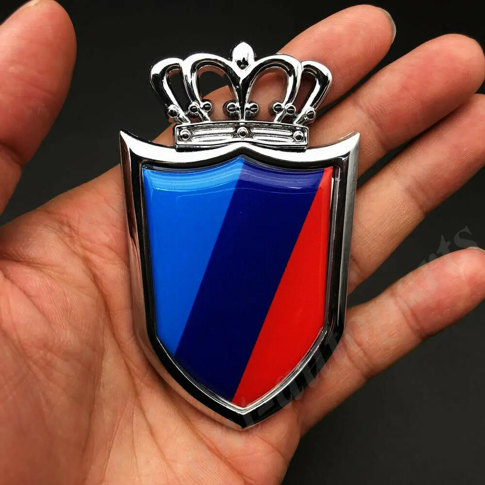 

3D Chrome M Sport Tricolor Flag Crown Shield Car Emblem Badge Decal Sticker