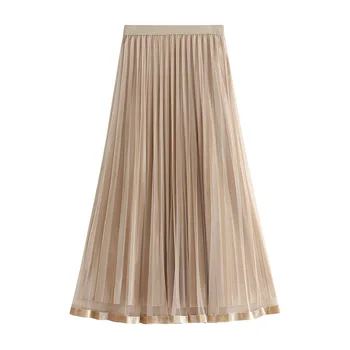

Fashion Two Layers Tulle Skirt Women 2020 Spring Summer Elegant Long Skirt Female High Waist Pleated School Girls Skirt