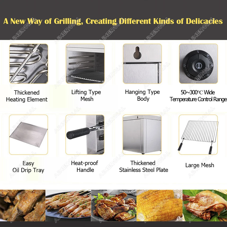 AT936 electric stainless steel salamander grill BBQ Chicken Meat Grill 3-layer adjustable Lift Style Salamander Machine