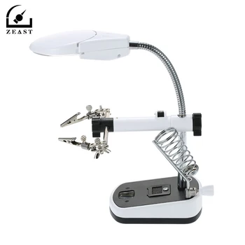 

90mm Diameter Magnifier With LED Light Magnifier Soldering Helping Hand Auxiliary Clamp Clip Stand Magnifying Glass