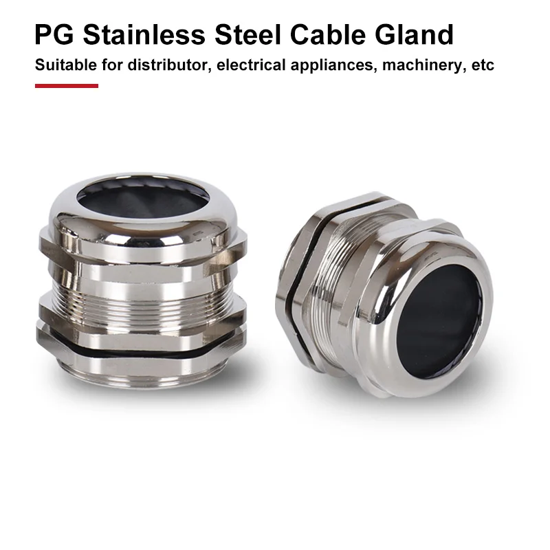 PG Type 304 Stainless Steel Cable Gland IP68 Metal Waterproof Fixing Joint PG7 PG16 PG25 PG36 PG48 PG63 Nickel Coated Connector