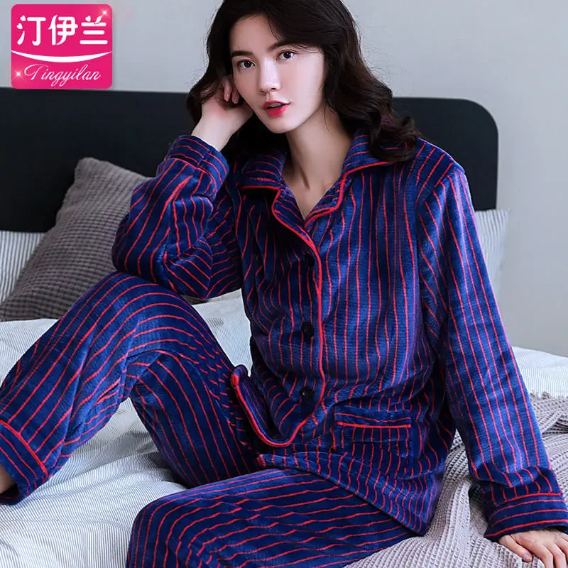 pajamas women Женская Фланелевая пижама с длинным рукавом, женская сексуальная зимняя Пижама, женский домашний костюм больших размеров, женские комплекты, M-XXXXXL для сна - Цвет: pajamas women