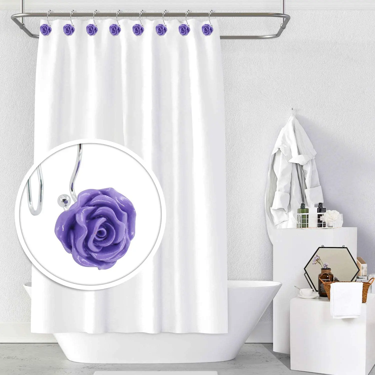 Rose Metal Durable Rustproof Bath Shower Curtain Hooks Glide Rings Convenient Home Bathroom Accessories