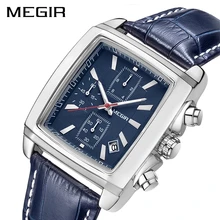 

MEGIR Blue Leather Watch Men Chronograph Military Quartz Watches for Man Top Brand Luxury Waterproof Luminous Reloj Hombre 2028